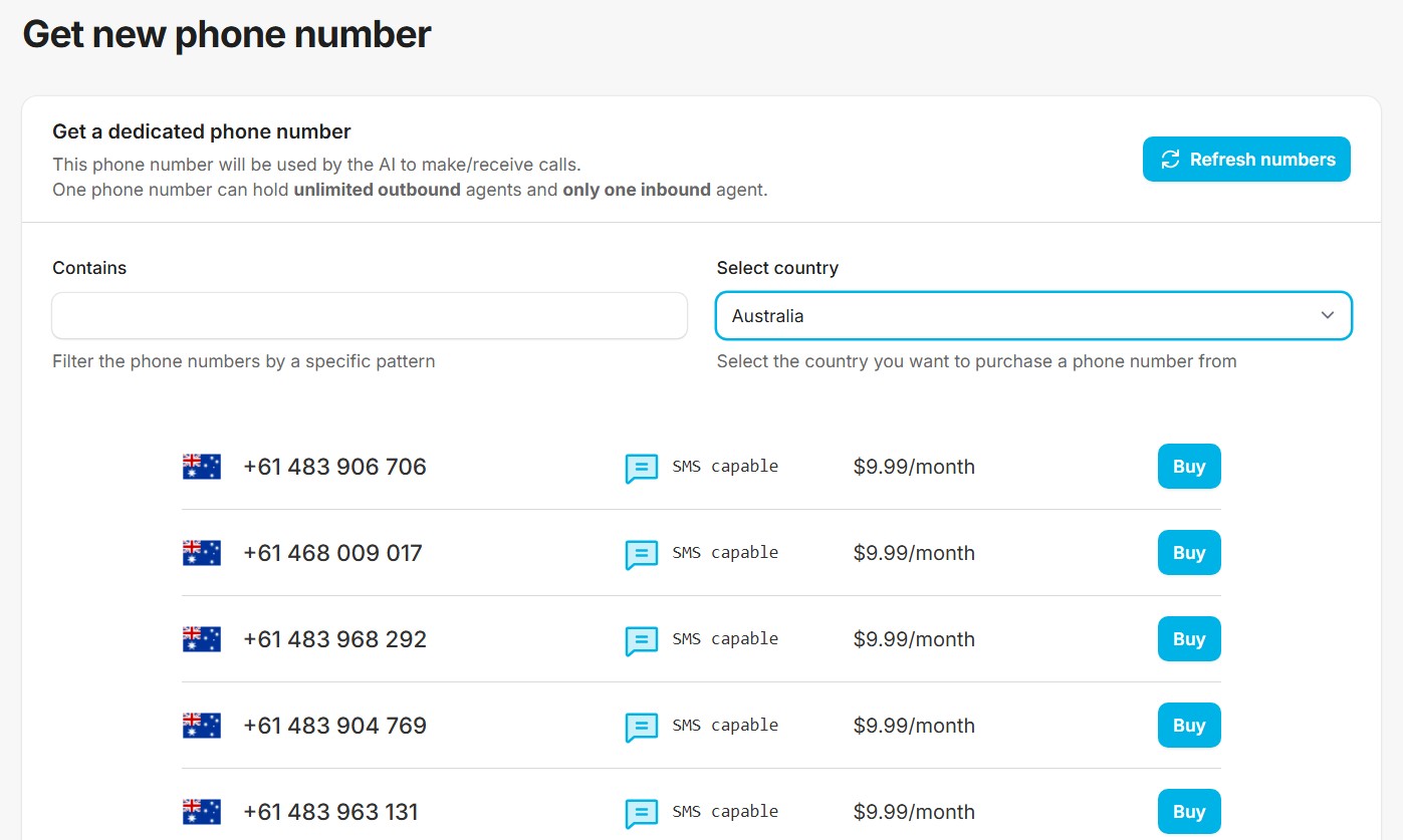 Native phone numbers across countries, plus SIP integration